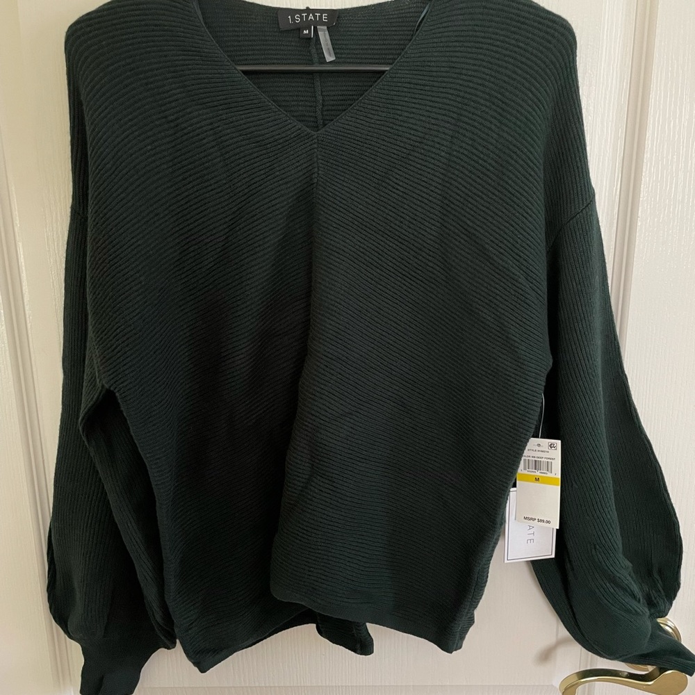 Green Puffy Sleeve Sweater